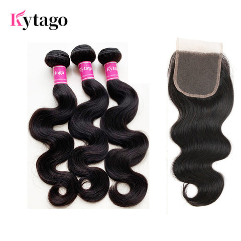 Kytago Malaysian Body Wave Hair 3 Bundles With 4*4 Lace Closure