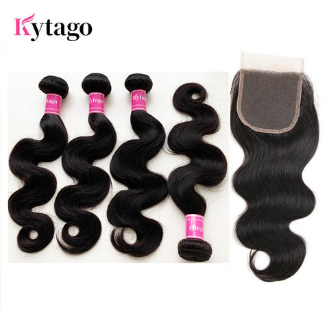 Kytago 4 Bundles Body Wave With Malaysian 4*4 Lace Closure Human Hair