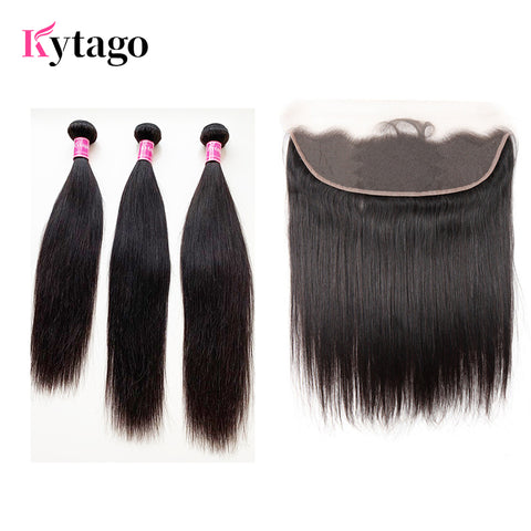 Kytago Indian Lace Frontal 13*4 With 3 Bundles Straight Hair