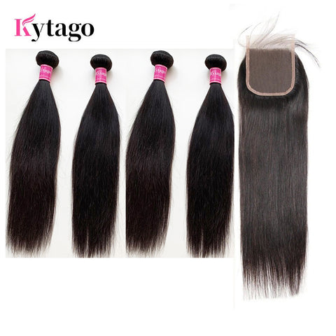 Kytago 4*4 Lace Closure With 4 Bundles Straight Indian Virgin Hair