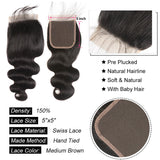 Kytago 5*5 Lace Closure Body Wave Virgin Hair Pre-Plucked