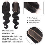 Kytago Body Wave Hair Lace Closure 2*6 Inch Middle Part Human Hair Closure