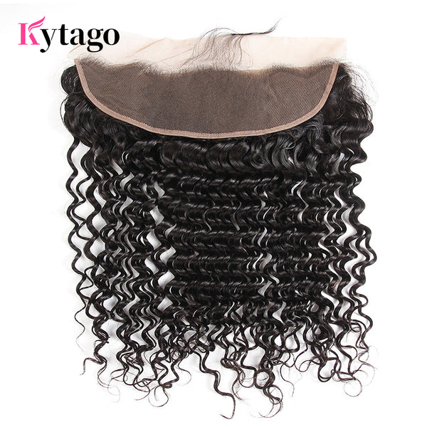 Kytago Deep Wave Virgin Hair Lace Frontal Closure 13*4 Ear To Ear
