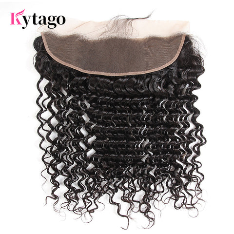 Kytago Deep Wave Virgin Hair Lace Frontal Closure 13*4 Ear To Ear